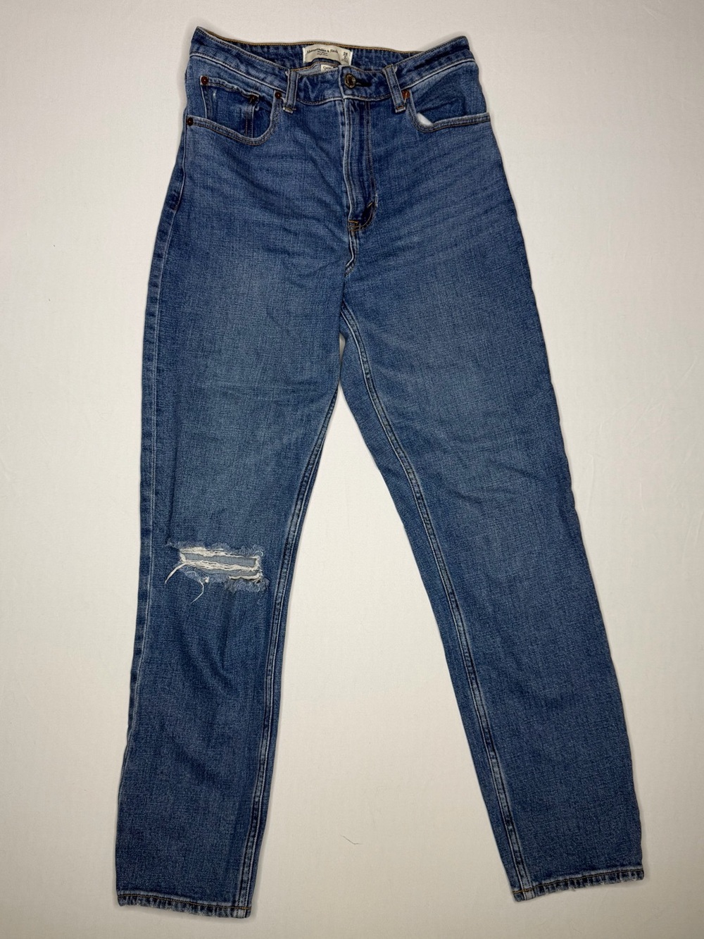 abercrombie kids Medium Blue High-Rise Distressed Jeans